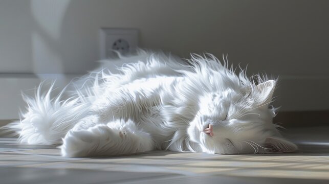 White Angora Cat Lying On Floor, Banner Image For Website, Background, Desktop Wallpaper
