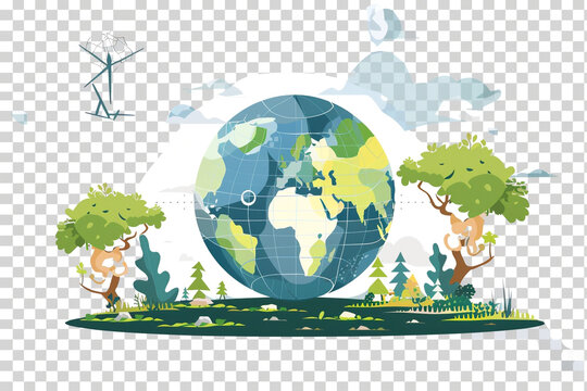 green planet earth with a tree illustration