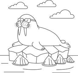 Seal wear sunglasses lying on the ice coloring page