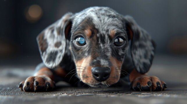 Wide Eyed Double Dapple Dachshund Puppy, Banner Image For Website, Background, Desktop Wallpaper