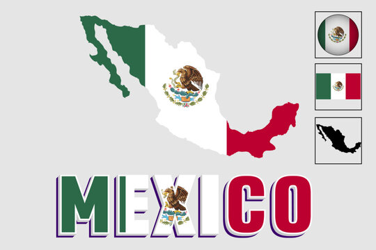 Mexico flag and map in a vector graphic