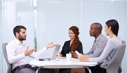 People, laptop or presentation as business, training or workshop by hr, expert or speaker in...