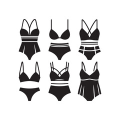 Exquisite Swimwear Silhouette Collection - Redefining Beach Fashion with Swimwear Illustration - Minimallest Swimwear Vector
