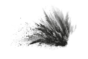 Black smoke explosion with dusts on empty transparent background. Isolated abstract brush. Generative ai