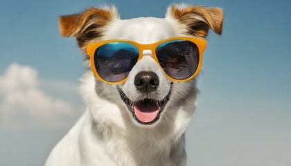 A cute dog wearing sunglasses, summer sunny day