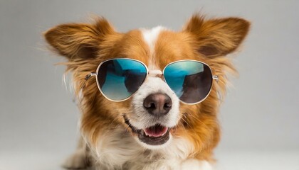 A cute dog wearing sunglasses, summer sunny day