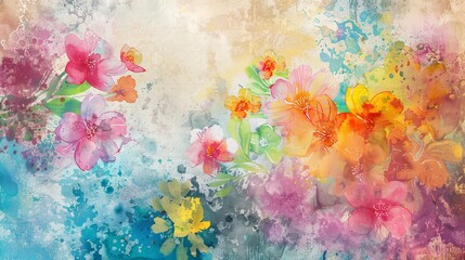 Beautiful colorful abstract floral watercolor painting, grunge style background illustration