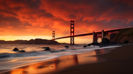 Long exposure of the Golden Gate Bridge at sunset from