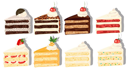 Assorted cakes on a white background.Eps 10 vector.