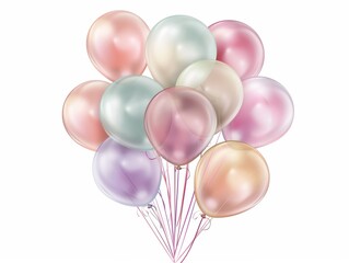 A cluster of glossy pastel-colored balloons on a light background.