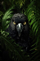 Obraz premium Detailed close-up of a black bird with striking yellow eyes, perfect for wildlife and Halloween themes