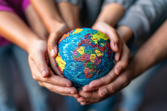 human hands around the earth globe - save the earth planet concept 