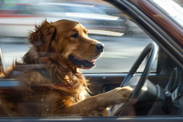 Dog driving a car