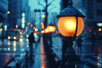 Lamp light on city street at night - obrazy, fototapety, plakaty