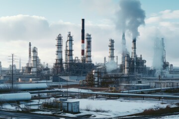 Fototapeta premium Image of a factory with heavy smoke emissions, suitable for environmental or industrial themes