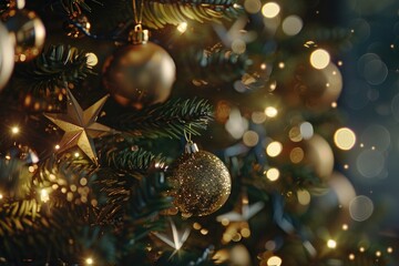 A close up view of a beautifully decorated Christmas tree. Ideal for holiday concepts