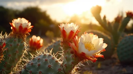 Zelfklevend Fotobehang Close up of a cactus plant with a sun in the background. Ideal for desert landscapes © Fotograf