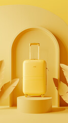 Yellow suitcase on yellow background. travel concept. minimal style  , Generative AI	
