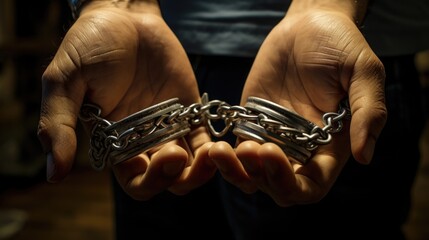 A person holding a pair of handcuffs. Suitable for legal and law enforcement concepts - Powered by Adobe