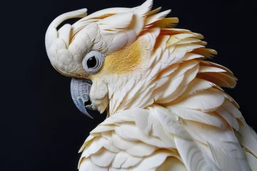 Stoff pro Meter Vibrant close up image of a parrot against a black background. Perfect for nature and wildlife projects © Fotograf