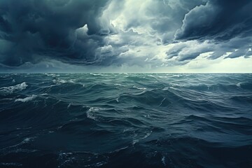 Serene image of a large body of water under a cloudy sky. Suitable for various projects - Powered by Adobe