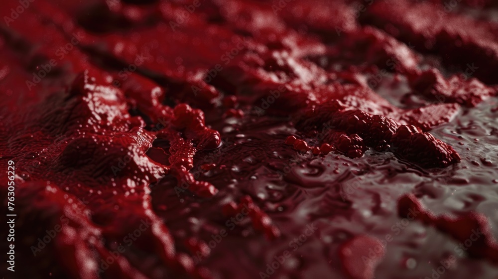 Poster close up of a red substance on a table. suitable for scientific or laboratory concepts