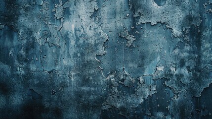 A blue painted wall with peeling paint, suitable for background use