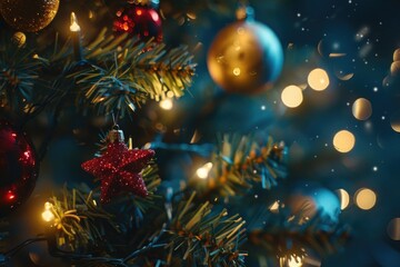 Obraz na płótnie Canvas Festive close up of a Christmas tree, perfect for holiday designs