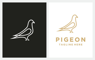 Pigeon Bird Line Art Gold logo design 