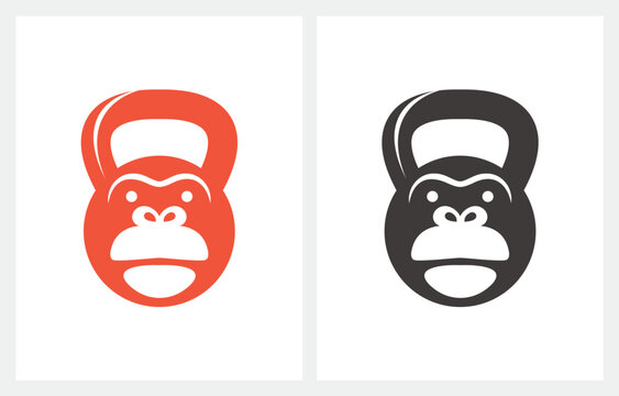 Gorilla Monkey fitness Kettlebell Gym Sport logo design  vector icon