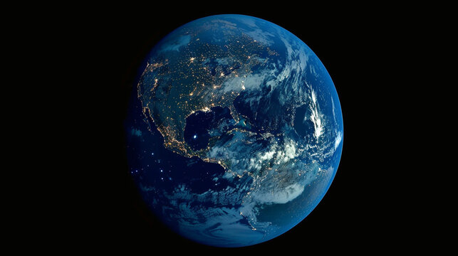 A blue and black image of the Earth