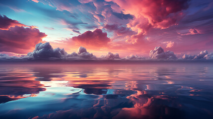 Beautiful sunset over the sea with clouds and sky reflected in water - Powered by Adobe