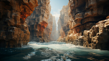 Beautiful seascape with azure water and rocks. 3d rendering