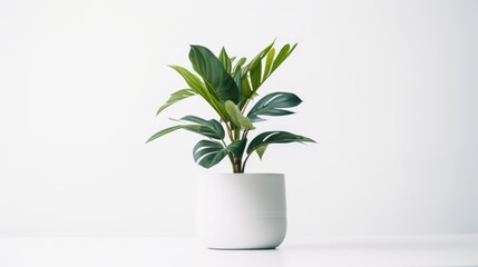 A plant in a white pot on a table, suitable for home decor