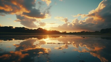 Obraz premium Beautiful sunset over a calm body of water, perfect for nature backgrounds