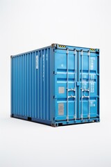 A blue container placed on a clean white surface. Suitable for various industrial and storage concepts