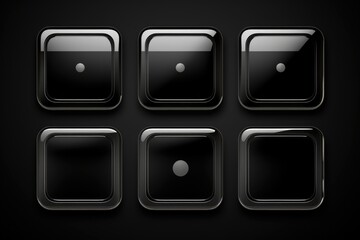 Set of black square buttons on a dark background. Ideal for web design projects