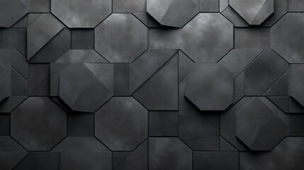 Black and white photo of hexagons on a wall. Suitable for abstract backgrounds - obrazy, fototapety, plakaty