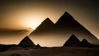 Foto op Canvas Silhouette of pyramids, ancient architecture, history, dark and shadow, desert  © dmnkandsk