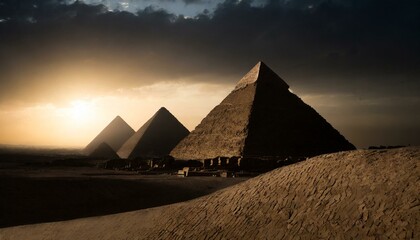 Silhouette of pyramids, ancient architecture, history, dark and shadow, desert 