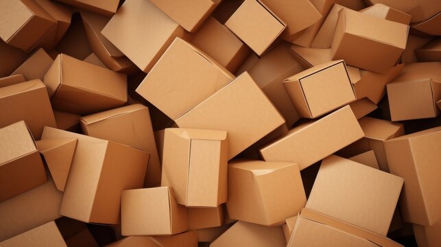 A pile of cardboard boxes stacked on top of each other. Ideal for logistics and storage concepts