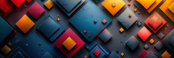 Vibrant 3D squares and geometric blocks with shadows on gradient backgrounds. Modern abstract design for creative graphic and web design. - obrazy, fototapety, plakaty