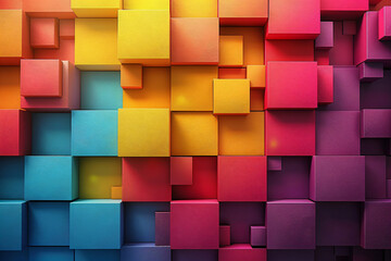 Vibrant 3D squares and geometric blocks with shadows on gradient backgrounds. Modern abstract design for creative graphic and web design.