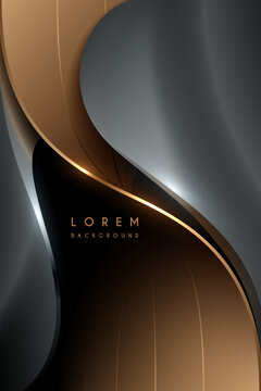 Abstract black and gold waved shapes background