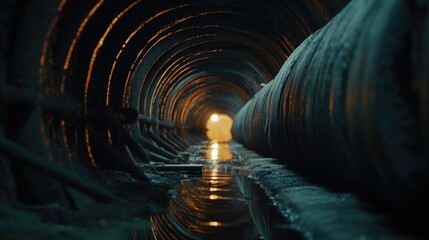A dark tunnel with a light shining at the end. Suitable for concepts of hope, success, and overcoming challenges