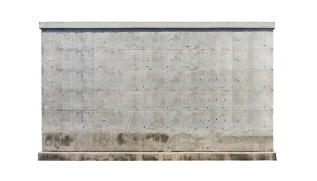 concrete cement wall, building barriers or borders, isolated on a transparent background. PNG, cutout, or clipping path.	
