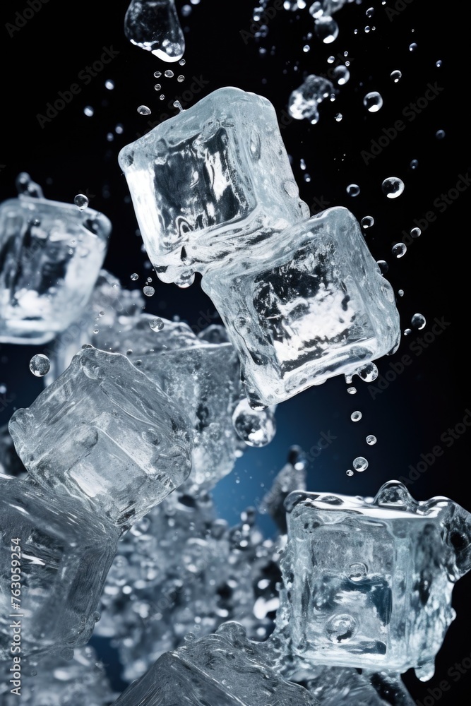 Poster A bunch of ice cubes floating in water. Suitable for various concepts