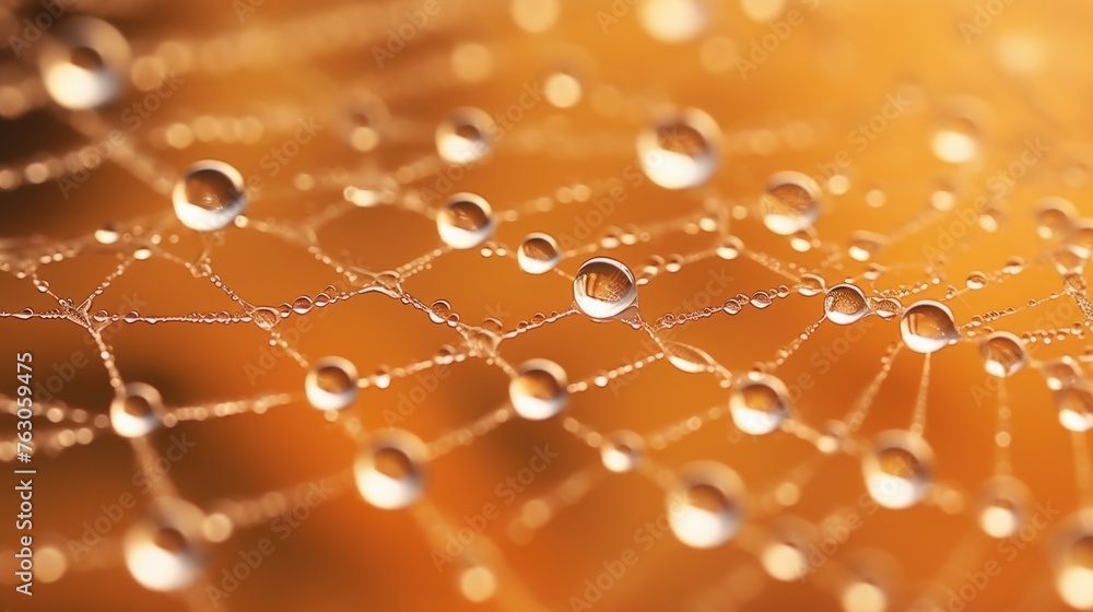 Aufkleber close-up of a spider web with water droplets. perfect for nature and macro photography projects