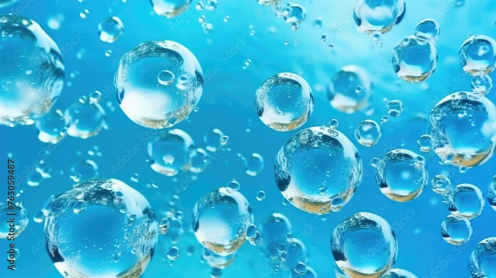 Poster A group of bubbles floating in the air, suitable for various design projects