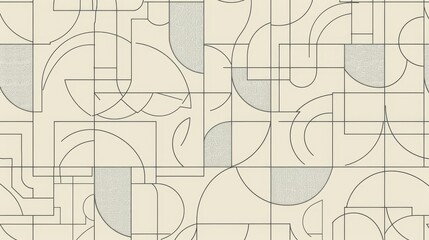 Seamless Geometric Shape Outline Pattern Design on Light Gray Background - Abstract Illustration